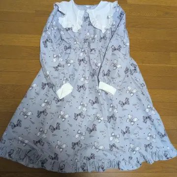 마시로 아리스님 콜라보 리본 무늬 라이트 블루 원피스