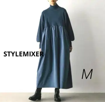 스타일믹서 콤비네이션 하이넥 원피스 도킹 블루 M