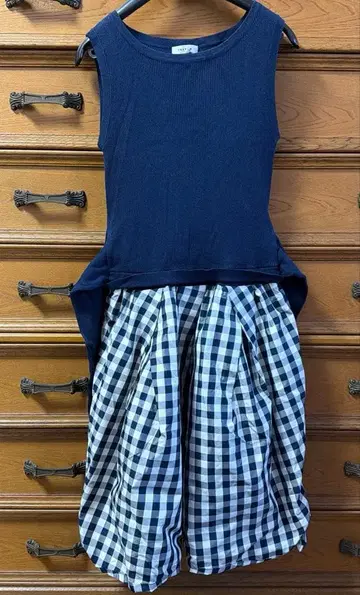 FRAY I.D 슬리브리스 네이비 깅엄 체크 원피스 사이즈 0