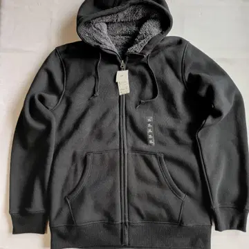 [ 미사용품 ] 유니클로 보아 맨투맨 풀 집업 후드티 블랙 XL