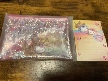 마츠켄 헬로키티 POP UP 한정판 라메 파우치 계단형 메모장 2개 세트