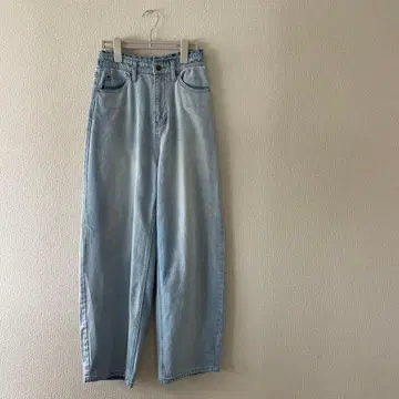 라이트 블루 와이드 레그 데님 커브 데님 팬츠