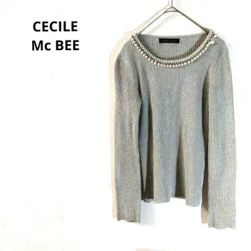 세실 맥비 긴팔 니트 그레이 펄 장식 캐주얼 M