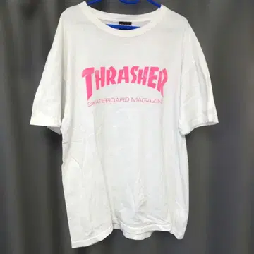 THRASHER 로고 T셔츠 남성용 XL 화이트 x 핑크