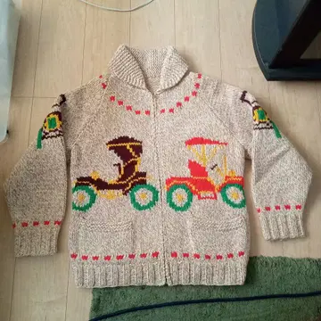 60s 카우친 스웨터 자동차 패턴 빈티지 vintage