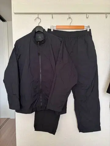 23AW MUJI LABO 발수 방풍 나일론 셋업 M 블랙 무인양품