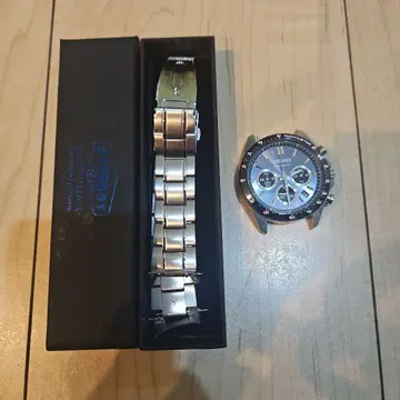 세이코 크로노그래프 블루 그레이 SBTR027 남성용 실버