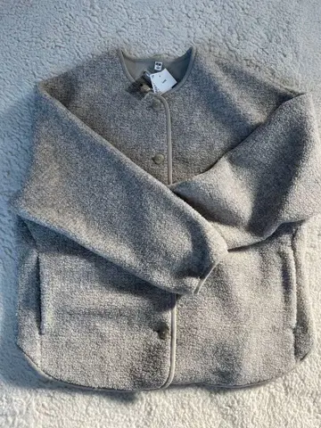 유니클로 보아 플리스 릴랙스 가디건 라이트 그레이 XL