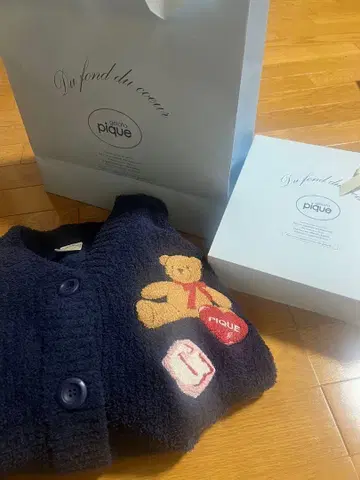 pique 테디베어 자수 가디건 네이비