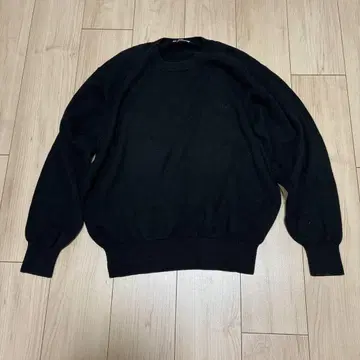 파파스 가슴 로고 자수 크루넥 니트 블랙 코튼 연중 아이템