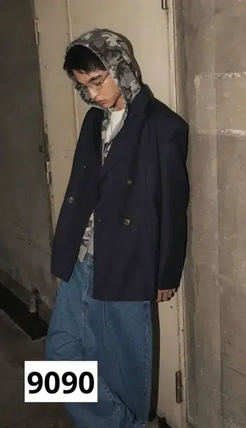 9090 테일러드 더블 자켓 네이비 M