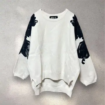 Miss A 7부 소매 티셔츠 F 꽃무늬 레이스 피쉬테일 화이트 블랙