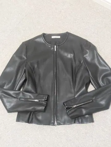 ESTNATION 페이크 레더 자켓 노카라 자켓 블랙