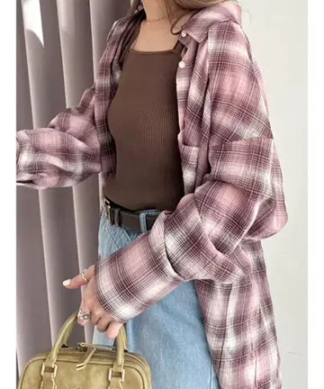 스나이델 바리에 셔츠 체크 셔츠 핑크 비침 봄