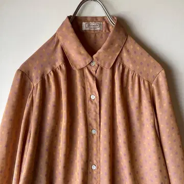 블라우스 직조 원단 코랄 레트로 셔츠 빈티지 빈티지