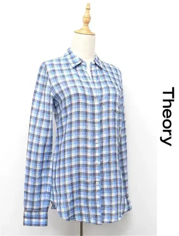 B482/Theory 스키퍼 셔츠 린넨 체크 오픈 카라 S