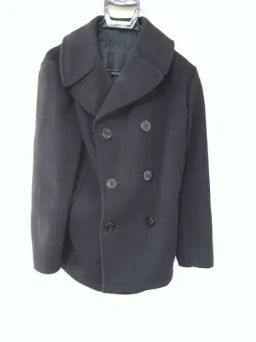 다크 네이비 울 피 코트 더블 버튼