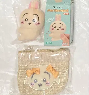 2개 치이카와 트위드 티슈 파우치 클립 봉제 인형 토끼 리본