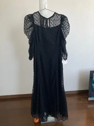 택 포함 미사용 새상품 셀프리드 비즈 블랙 롱 드레스