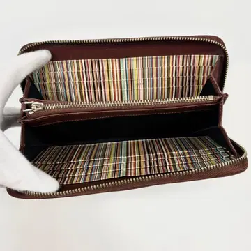 폴스미스 라운드 지퍼 멀티 스트라이프 가죽 브라운 장지갑