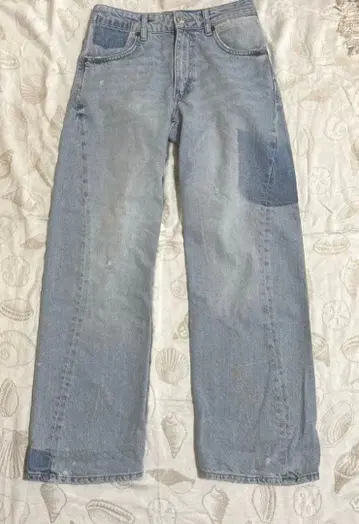 ZARA 데님 미드 허리 32 패치워크 와이드