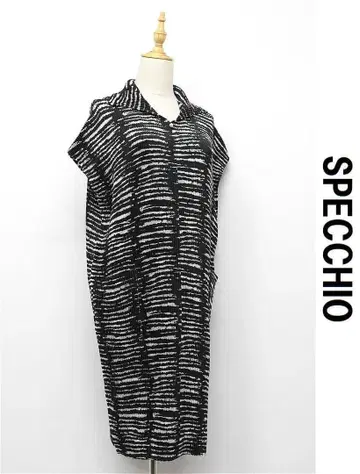 B496/새상품급 SPECCHIO 원피스 셔틀 플리츠 올 패턴 40 블랙