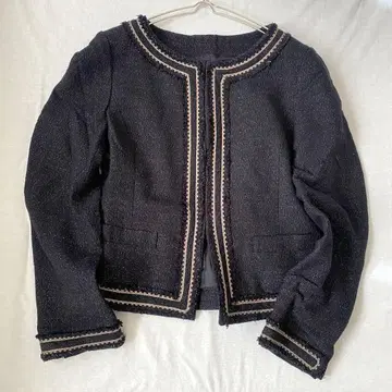 [ 유나이티드 애로우즈 ] 노카라 트위드 자켓 프린지 라메 라인 M