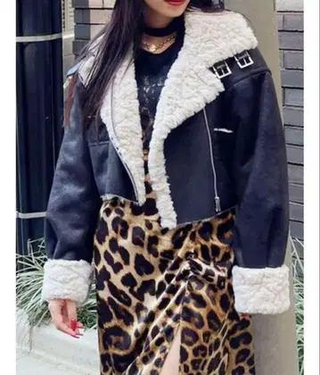 EVRIS 숏 인조 모피 블루종