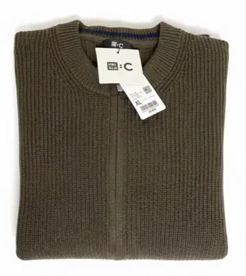 [새상품] 유니클로C 크루넥 풀 집업 가디건 다크 브라운 XL