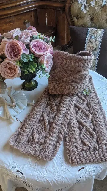 핸드메이드 아란 무늬 머플러 손뜨개질