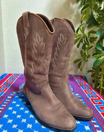23구 브라운 자수 웨스턴 부츠