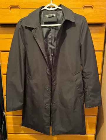 블랙 스텐카라 코트 내 포켓 부착 폴리에스테르