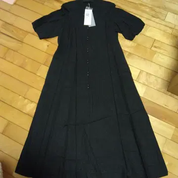 야마다야 2026 실크 100% 블랙 버튼 롱 드레스