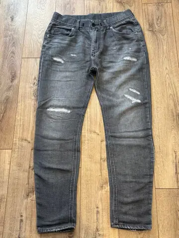 REQUEST 데미지 가공 그레이 데님풍 스웨트 팬츠