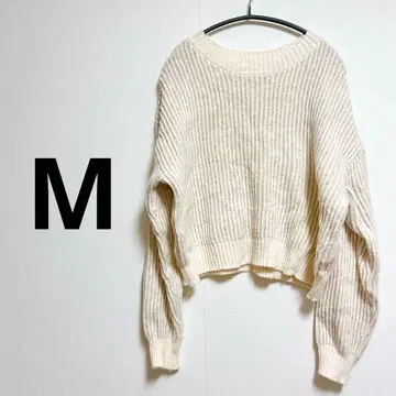 [ M ] 아이보리 리브 긴팔 스웨터 여성용