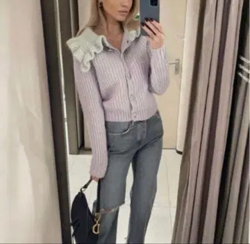 ZARA 빅 칼라 파스텔 비쥬 가디건 M