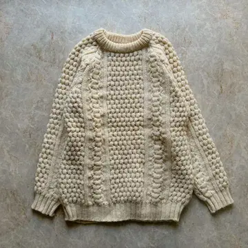 잉글랜드제 아란 니트 케이블 스웨터 L 넉넉한 아이보리