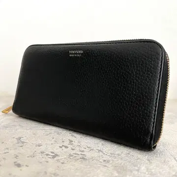 컨디션 최상 톰포드 라운드 지퍼 장지갑 로고 블랙 가죽