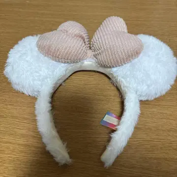 미키 귀 모양 머리띠 화이트 핑크