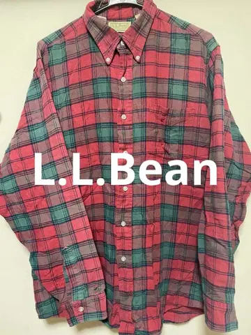 L.L.Bean 빨간색 그린 체크 긴팔 플란넬 셔츠