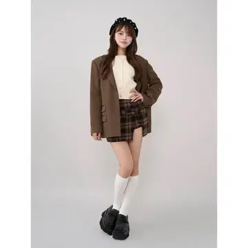 Darich 슬릿 체크 리본 미니 스커트