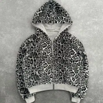 레오파드 후드티 플리스 후드티 리버서블 레오파드 무늬 퍼 후드 L