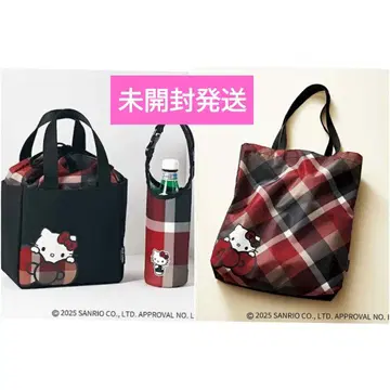 sweet 부록 키티 체크 무늬 토트백 보틀 홀더 블루 라벨