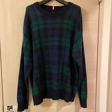 체크 무늬 니트 스웨터 타미힐피거