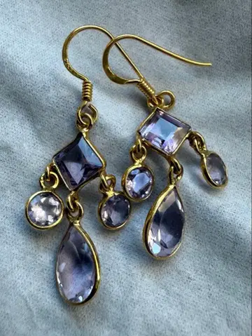 인도 주얼리 자수정 귀걸이 실버 GP