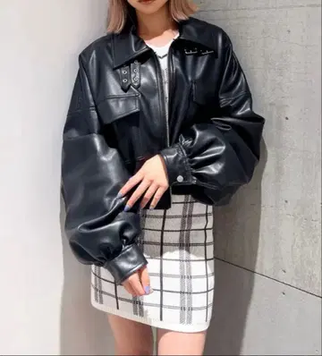 GYDA 인조 가죽 스탠드 칼라 숏 자켓