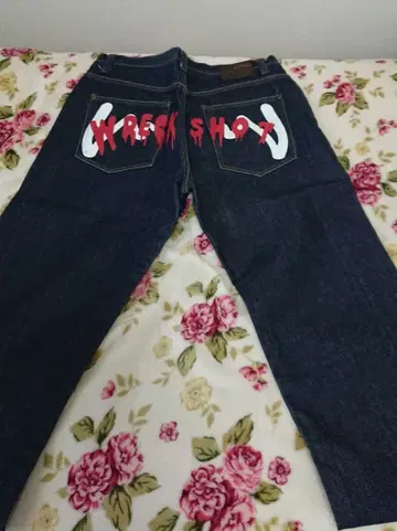 WRECK SHOT 다크 블루 데님 팬츠