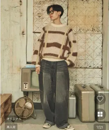 nugu LUIJOIE 체크 모헤어 라이크 볼륨 니트