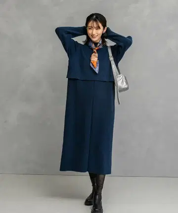 정전기 방지 레이어드 니트 원피스 네이비 ROSSO