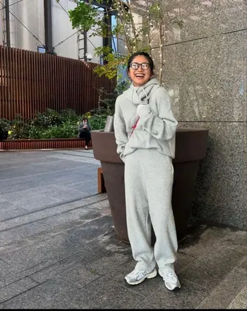 ungrid 후드 콤비 멜란지 루즈 니트 3종 세트